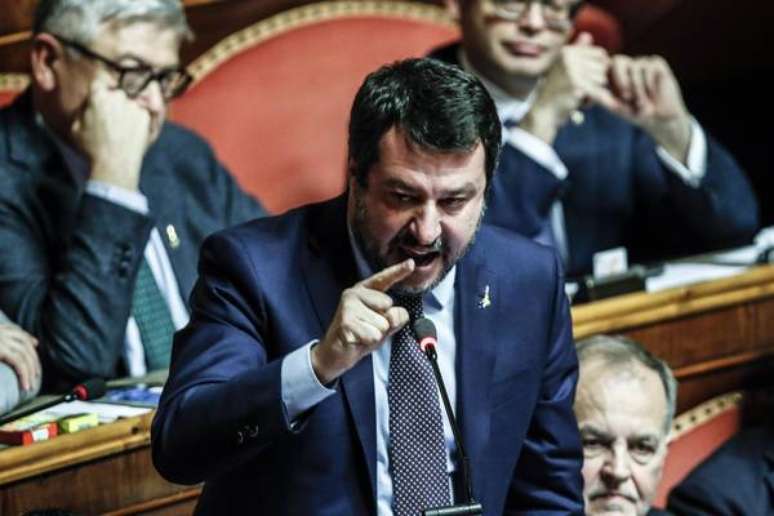 Matteo Salvini durante sessão no Senado