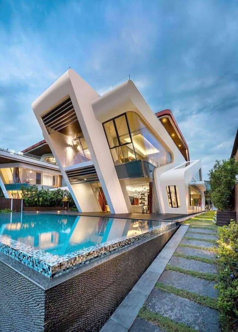 2. Modelo de casas lindas e modernas com fachada cheia de &ldquo;recortes&rdquo; &ndash; Foto: Pinterest