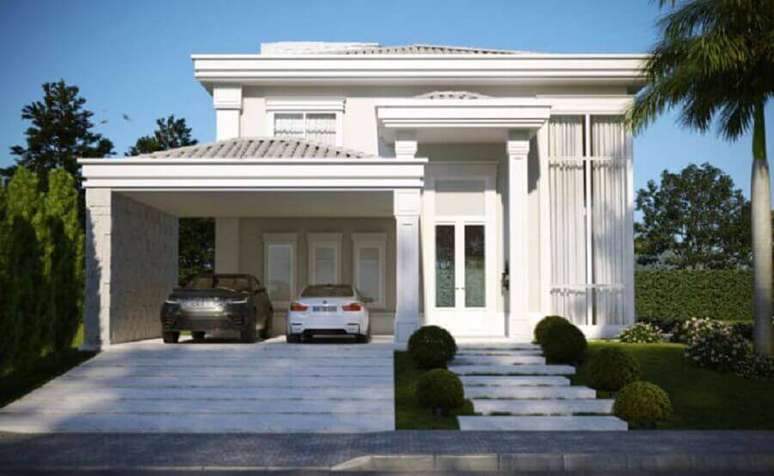 57. Modelos de casas lindas e cl&aacute;ssicas toda branca com garagem &ndash; Foto: Ilana Santiago