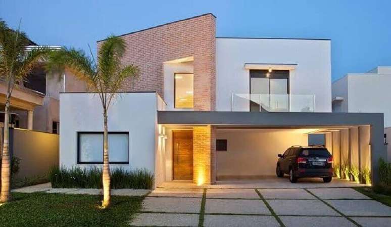 59. Modelos de casas lindas e simples com detalhe em tijolinho &agrave; vista na fachada &ndash; Foto: Dicas Decor