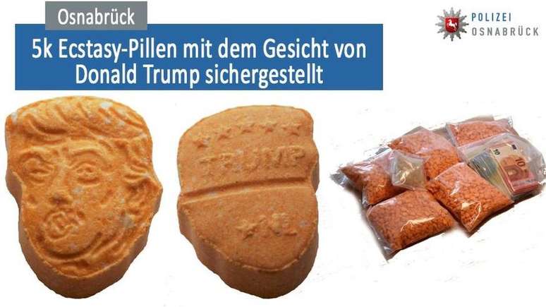 Em agosto de 2017, milhares de comprimidos de ecstasy com o rosto de Donald Trump foram recolhidos pela pol&iacute;cia na cidade alem&atilde; de Osnabr&uuml;ck