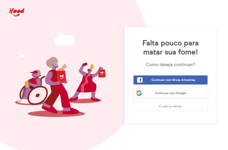 Escolha como entrar na sua conta do iFood e preencha seus dados