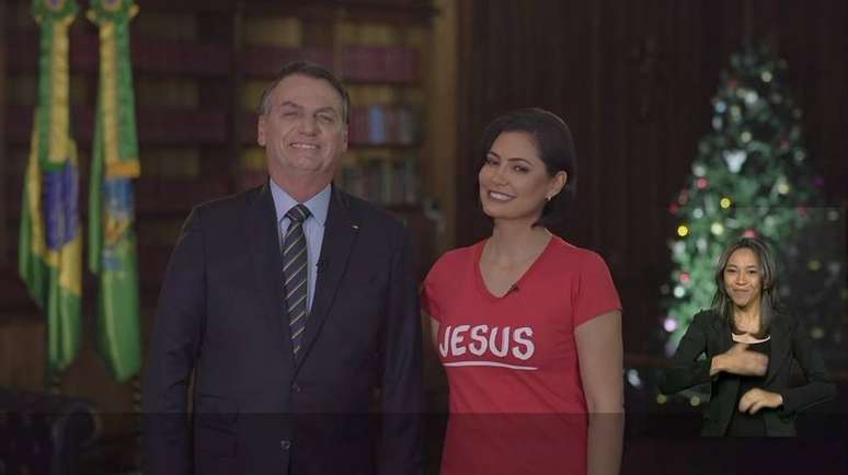 O presidente da República Jair Bolsonaro e sua esposa, a primeira-dama Michelle Bolsonaro, fazem pronunciamento à nação&#160;por ocasiao do Natal.