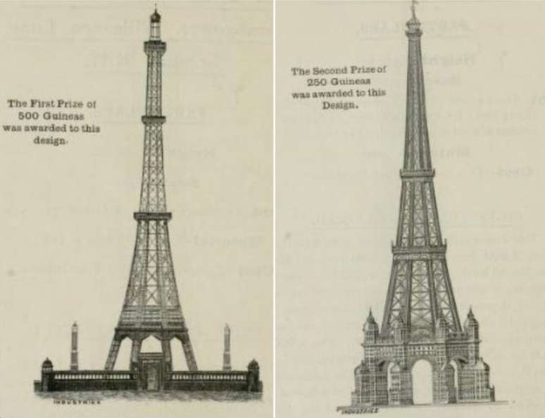 Projeto vencedor da torre ao lado do segundo colocado
