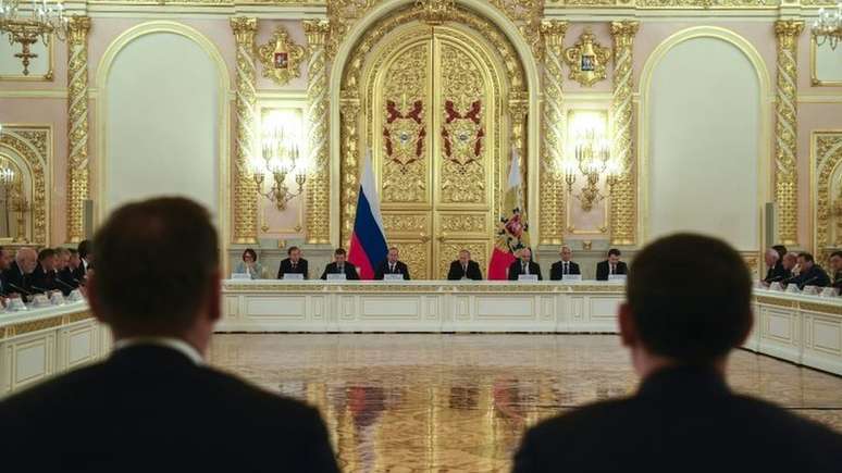 A reunião entre Putin e líderes empresariais foi sediada no Kremlin