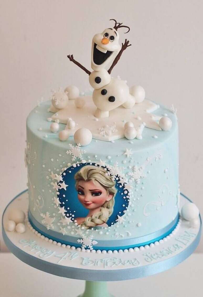 24. Escolha um topo de bolo da Frozen que seja divertido – Foto: Fiesta Ideas