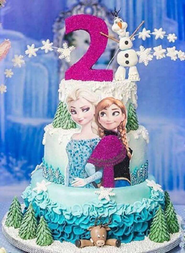 33. Decoração colorida para bolo de aniversário da Frozen – Foto: Pinterest
