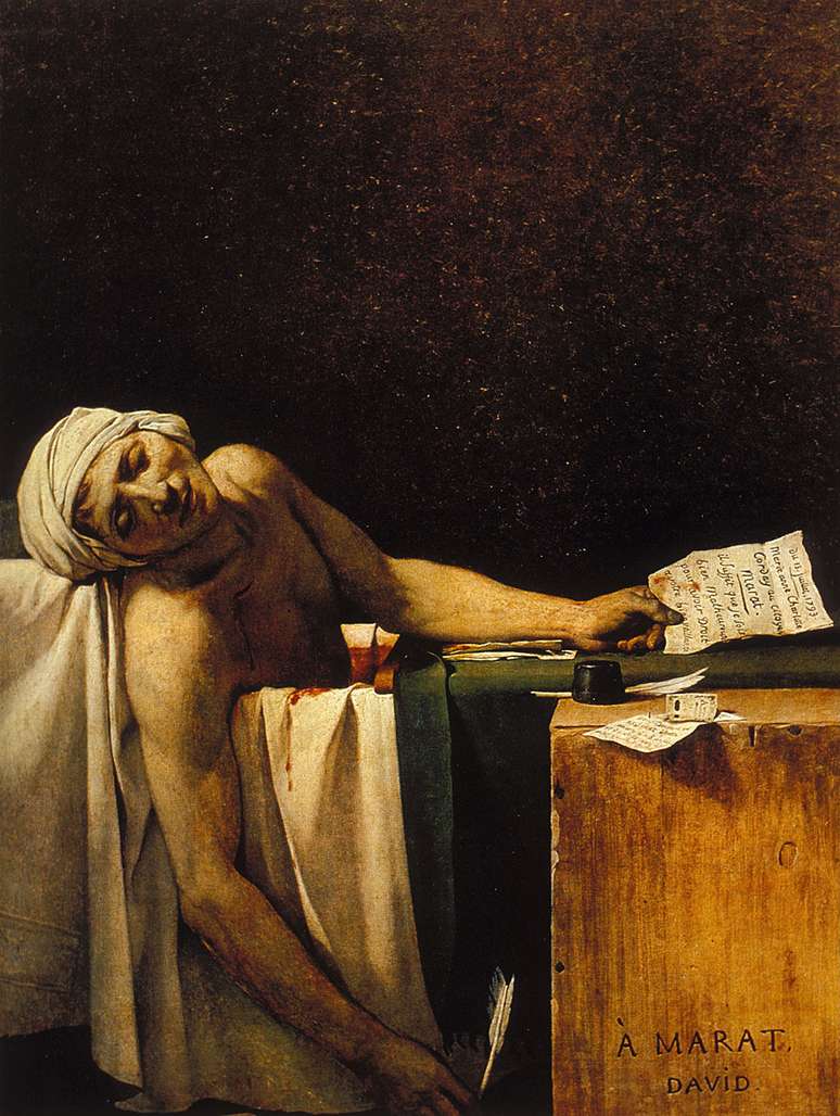 O artista Jacques-Louis David retratou o momento do assassinato do amigo em 'A Morte de Marat'