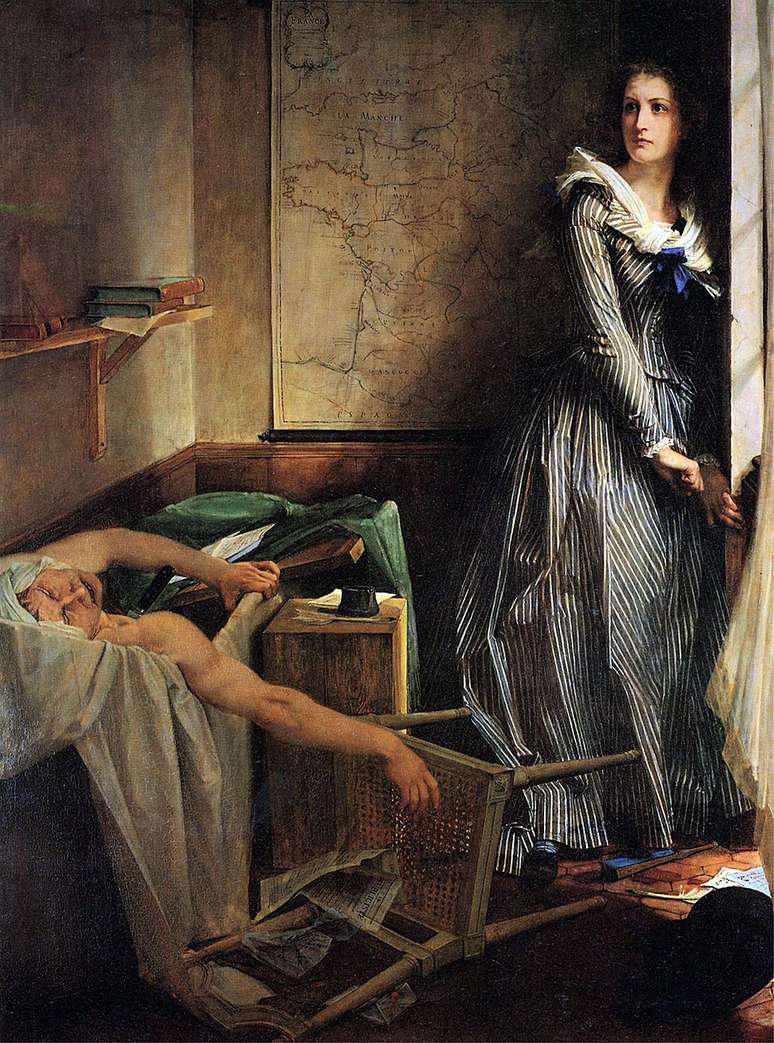 'Charlotte Corday', pintada em 1860 por Paul Baudry, quase um século depois do assassinato, quando Marat deixou de ser considerado um mártir e um herói; Baudry o pintou como um monstro zangado, e Corday passou a ser - entre os intelectuais - a verdadeira heroína da França