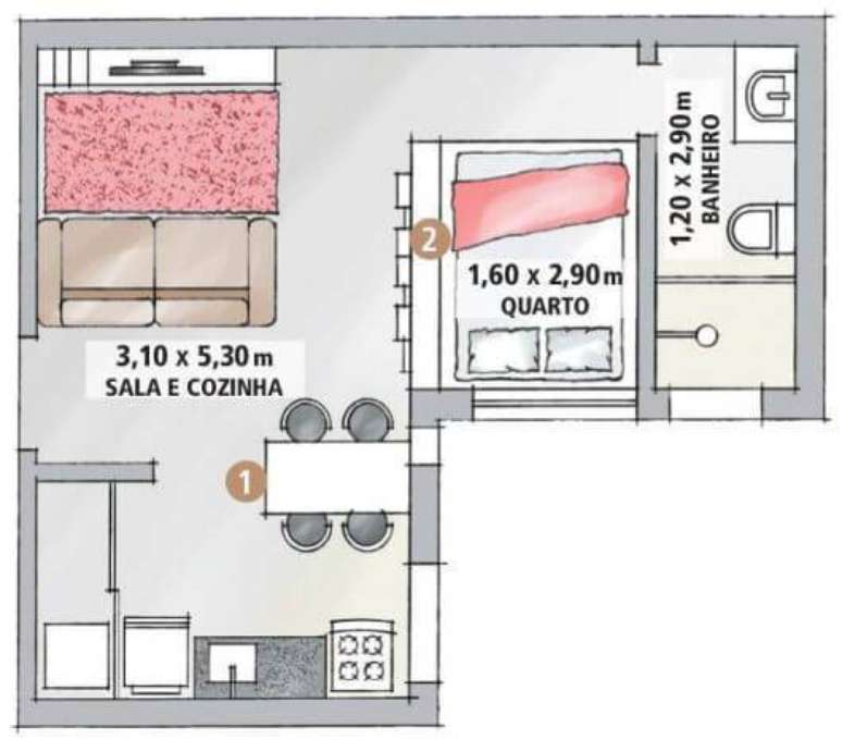 10. Plantas de casas simples com 1 quarto – Por: Pinterest