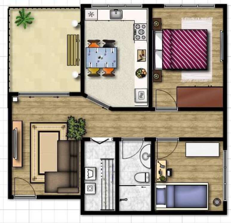 16. Plantas de casas simples com 2 quartos, bem distribuída – Por: Tudo Construção