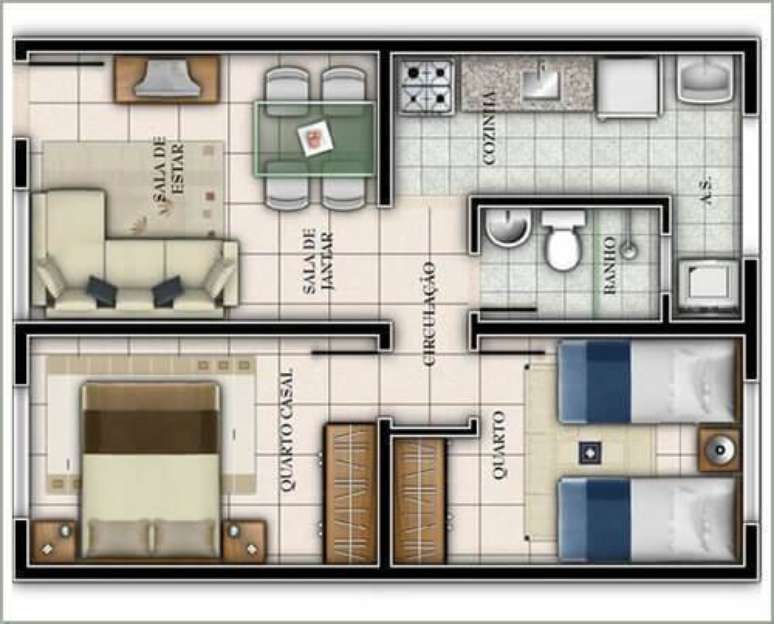 23. Plantas de casas simples com 2 quartos bem organizada – Por: Dcore Você