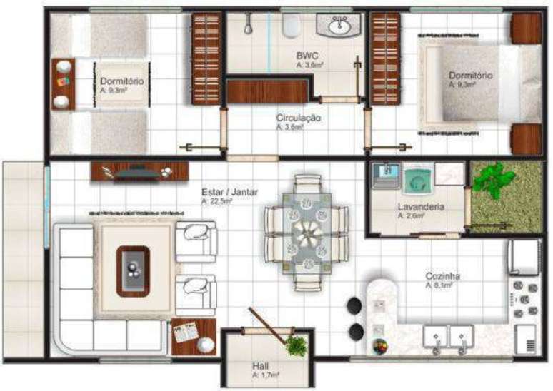 44. Plantas de casas simples com sala de jantar e estar ampla – Por: Casa e Contrução