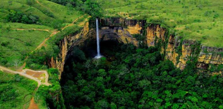 Cachoeira no Parque Nacional da Chapada dos Guimarães, no Mato Grosso