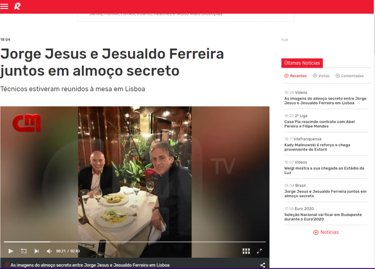 Jorge Jesus e Jesualdo se encontraram em almoço (Foto: Reprodução)