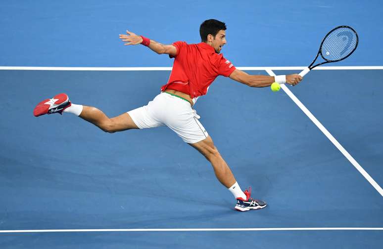 Novak Djokovic durante partida contra Gael Monfils pela ATP Cup, em Brisbane
06/01/2020
AAP Image/Darren England/via REUTERS