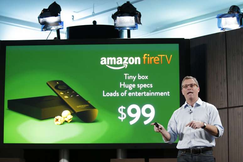 Vice-presidente da Amazon apresenta para a mídia o Amazon Fire TV. 2/4/2014. REUTERS/Eduardo Munoz 