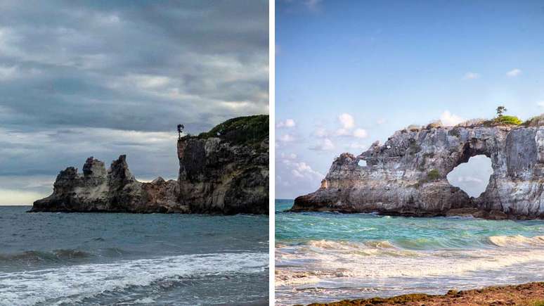 Punta Ventana antes e depois do terremoto de segunda-feira em Porto Rico