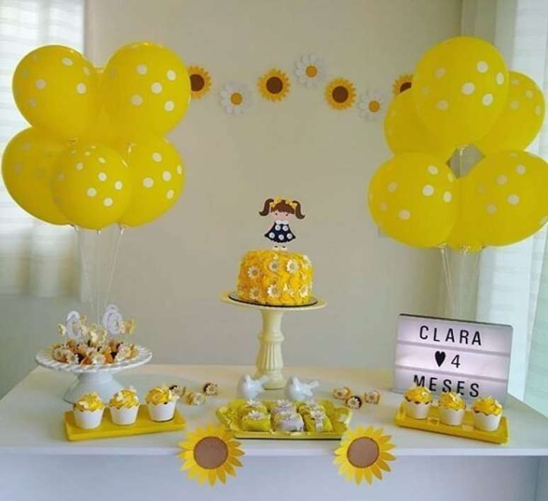 75. Decoração simples infantil para festa tema girassol. Fonte: Pinterest