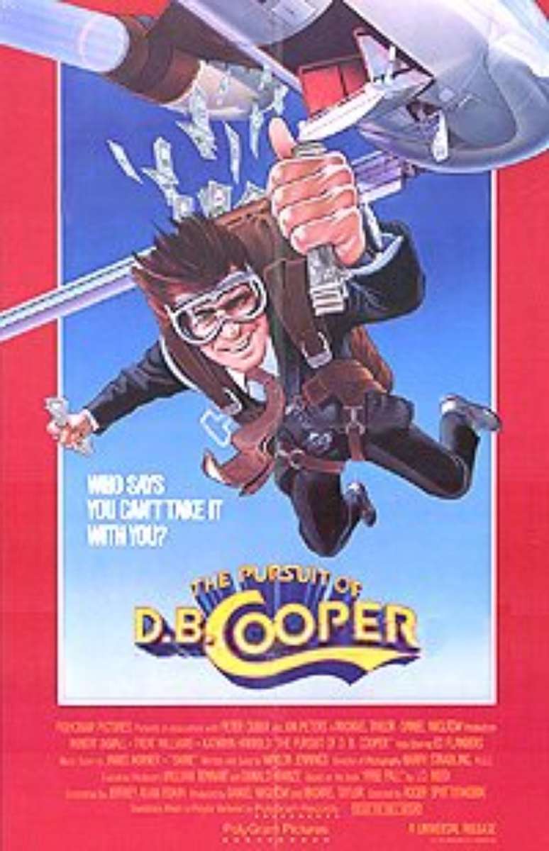 P&ocirc;ster de VHS do filme 'The Pursuit of D.B. Cooper', de 1981, estrelado por Robert Duvall e Treat Williams, chamado no Brasil de 'A Fuga de D.B. Cooper' (tamb&eacute;m chamado de 'A Persegui&ccedil;&atilde;o')