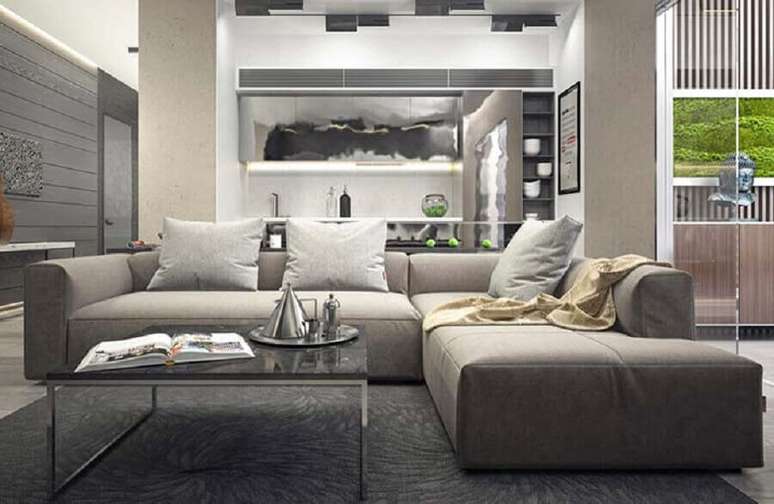 40. Design moderno de sofá de canto cinza para sala contemporânea – Foto: Pinterest