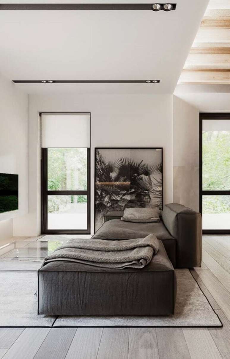 70. Sofá cinza modulável para decoração de sala ampla moderna – Foto: Wood Save