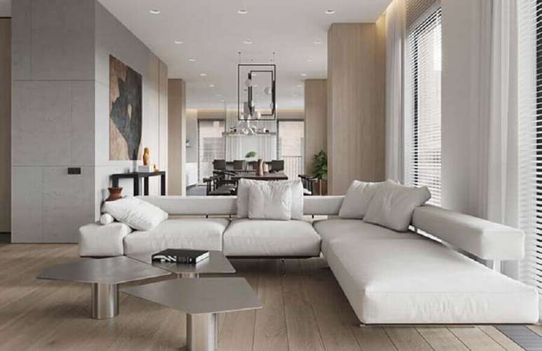85. Sofá de canto branco com design moderno – Foto: Pinterest