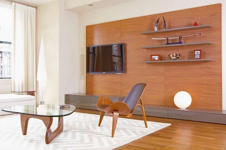 35. Rack com paine para tv com design clean para decoração de sala de estar – Foto: HappyModern