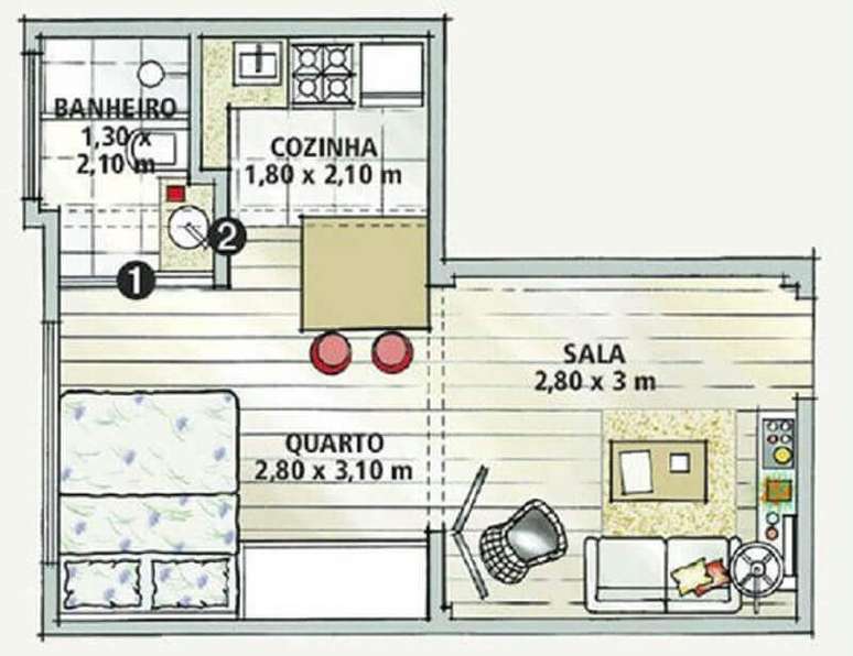 24. Planta de casa pequena em L – Foto: Lar mini lar