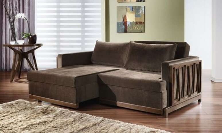 19. Modelo de sofá retrátil com acabamento em madeira. Fonte: Pinterest