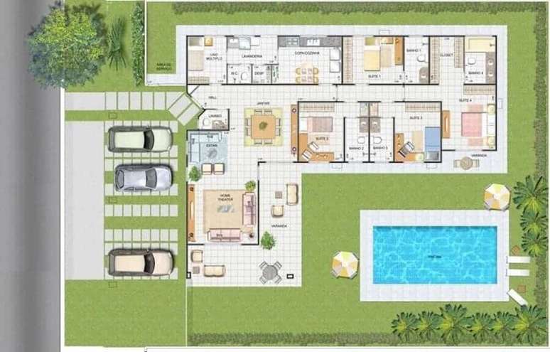 5. Planta de casa em L com piscina – Foto: Webcomunica