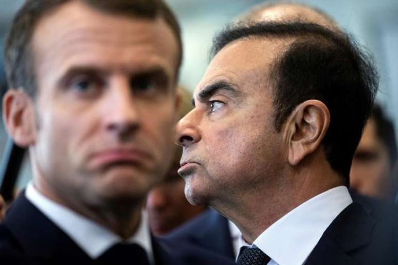 Presidente da Fran&ccedil;a, Emmanuel Macron, e Carlos Ghosn em f&aacute;brica da Renault em Maubeuge, em novembro de 2018
08/11/2018 Etienne Laurent/Pool via REUTERS