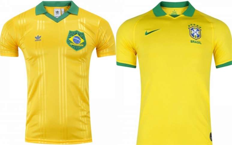 Camisas do Brasil pela Adidas e pela Nike - esta sendo a patrocinadora oficial da CBF (Fotos: Divulgação)