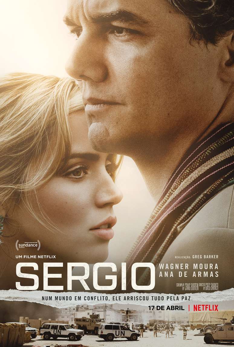 Cartaz do filme Sergio, com Wagner Moura e Ana de Arma. O longa estreia na Netflix em 17 de janeiro