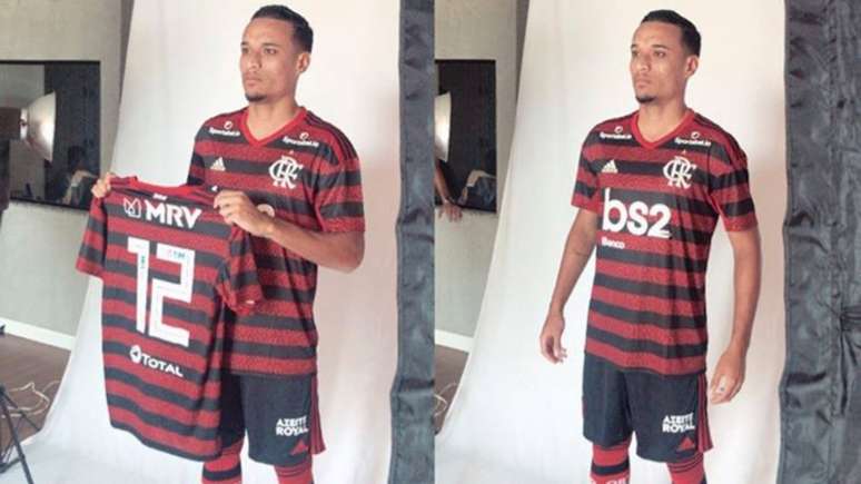Luiz Henrique, em postagem do Fla, já exibindo a Total na parte traseira da camisa (Foto: Reprodução / Instagram)