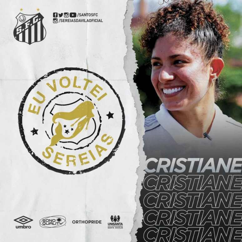 Cristiane será do Santos por uma temporada (Reprodução/Twitter)