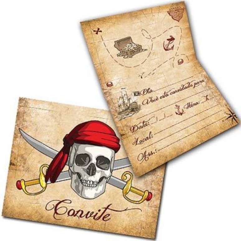 32. Convite de aniversário infantil de piratas – Foto: Magazine 25