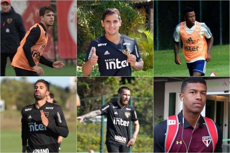 Araruna, Everton Felipe, Calazans, Tréllez, Gómez e Natel: todos fora dos planos - FOTOS: Divulgação/São Paulo FC