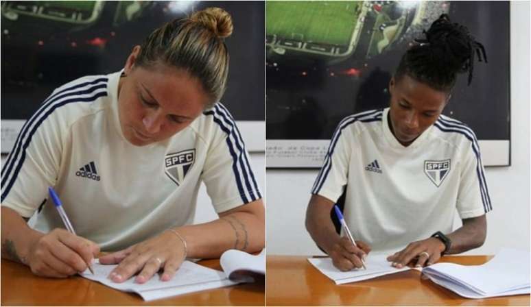 Glaucia e Carol assinaram vínculo de uma temporada com o Tricolor (Foto: Montagem/Igor Amorim/saopaulofc.net)