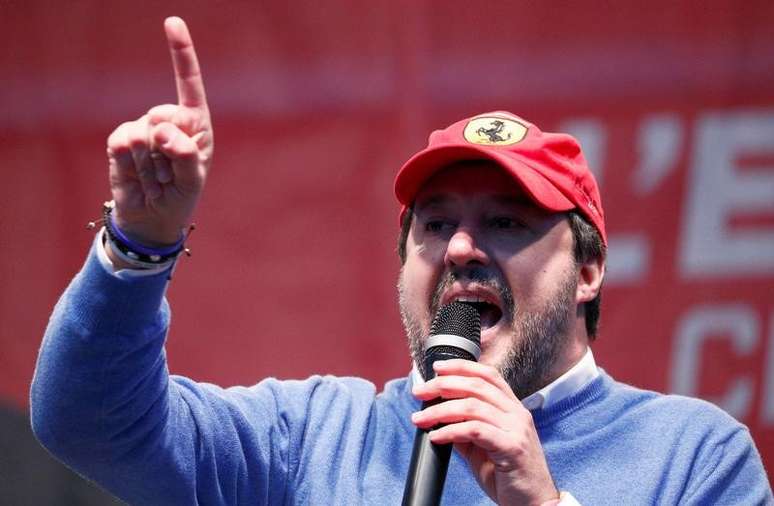 FILE PHOTO: Leader of Italy's far-right League party Matteo Salvini gestures as he speaks during a rally ahead of regional election in Emilia-Romagna, in Maranello, Italy, January 18, 2020. REUTERS/Guglielmo Mangiapane/File Photo