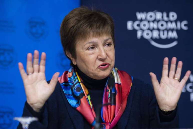 Kristalina Georgieva, diretora do FMI, durante coletiva de imprensa em Davos