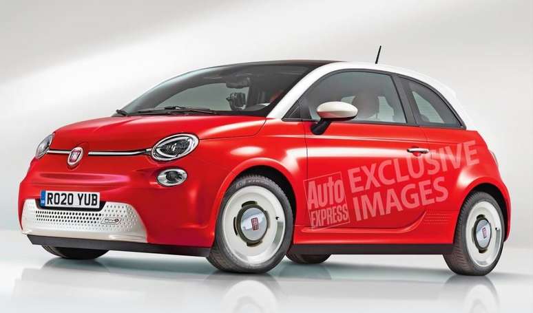 Projeção do Fiat 500e feita pela revista Auto Express.