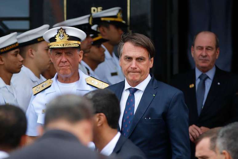 O presidente Jair Bolsonaro durante evento no 1º Distrito Naval, no Rio, onde almoçou com almirantes