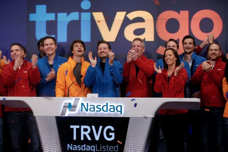 Equipe da Trivago durante oferta pública inicial (IPO) da companhia na bolsa de Nova York 
16/12/2016
REUTERS/Mike Segar
