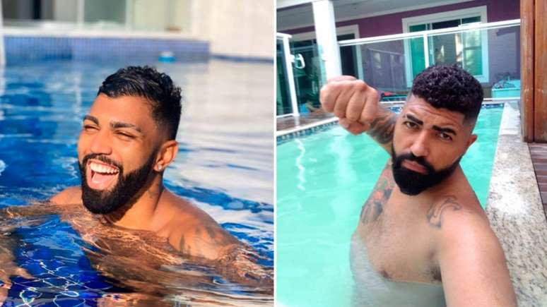 Gabriel Barbosa nadou no Guarujá, em SP, e Gabigol da Torcida se refrescou em Paciência, no RJ (Foto: Divulgação)