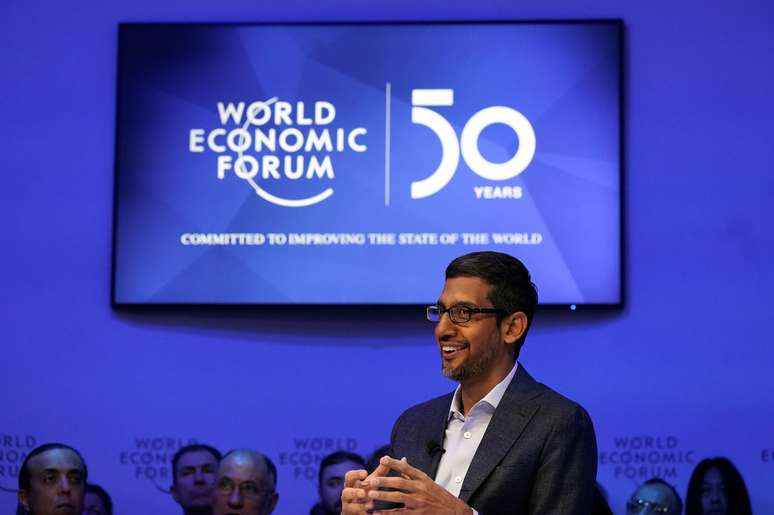 Presidente-executivo do Google, Sundar Pichai, no F&oacute;rum Econ&ocirc;mico Mundial, em Davos
22/01/2020
REUTERS/Denis Balibouse