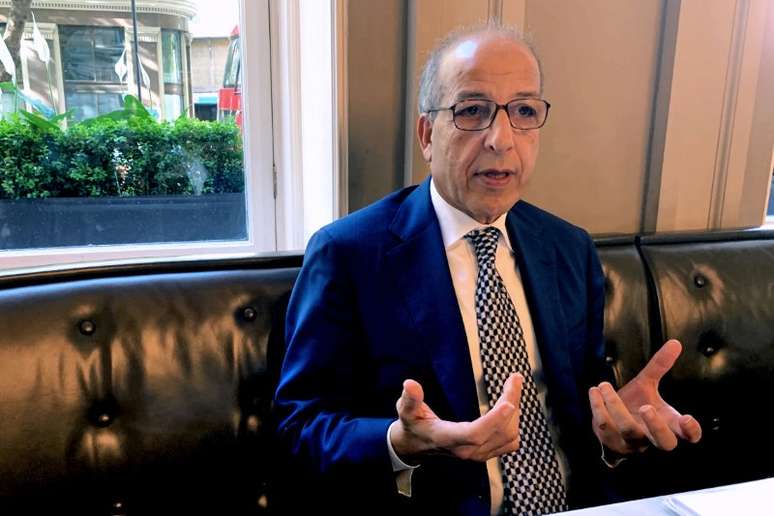 Presidente do banco central l&iacute;bio, Sadiq al-Kabir, durante entrevista &agrave; Reuters em Londres 
24/07/2019
REUTERS/Aidan Lewis