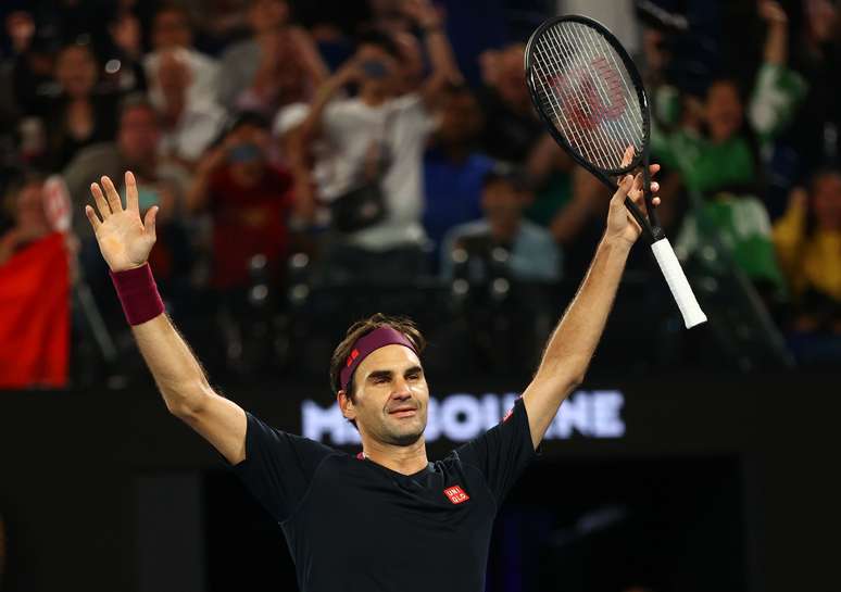 Roger Federer comemora vit&oacute;ria sobre John Millman no Aberto da Austr&aacute;lia
24/01/2020
REUTERS/Kai Pfaffenbach