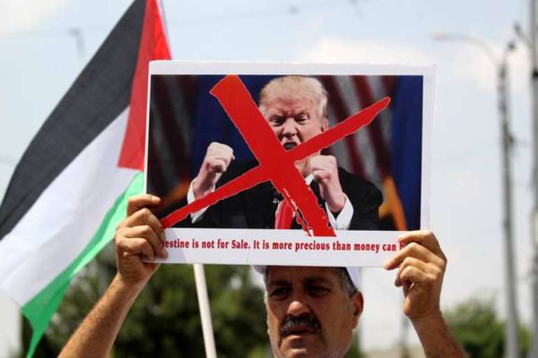 Protesto contra Donald Trump em Belém, na Cisjordânia, em junho de 2019