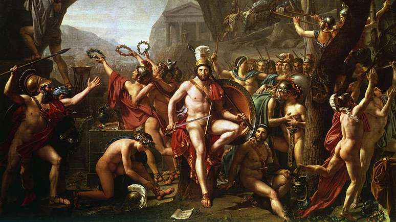 Representação da Batalha das Termópilas por Jacques-Louis David (1748-1825); episódio alçou modelo ideal dos espartanos como grandes guerreiros